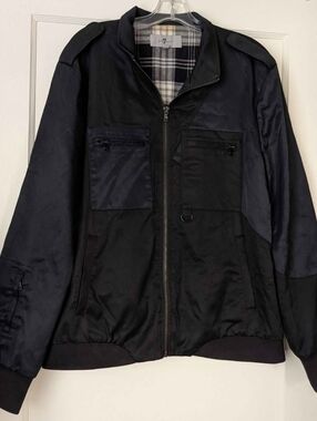 7 for all mankind men's black bomber jacket size XL with plaid inner lining men'